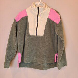 Free Assembly Fleece Pullover Jacket Womens Extra Small Green Pink Cream